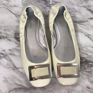 Patent Leather Cream Buckle Flats
